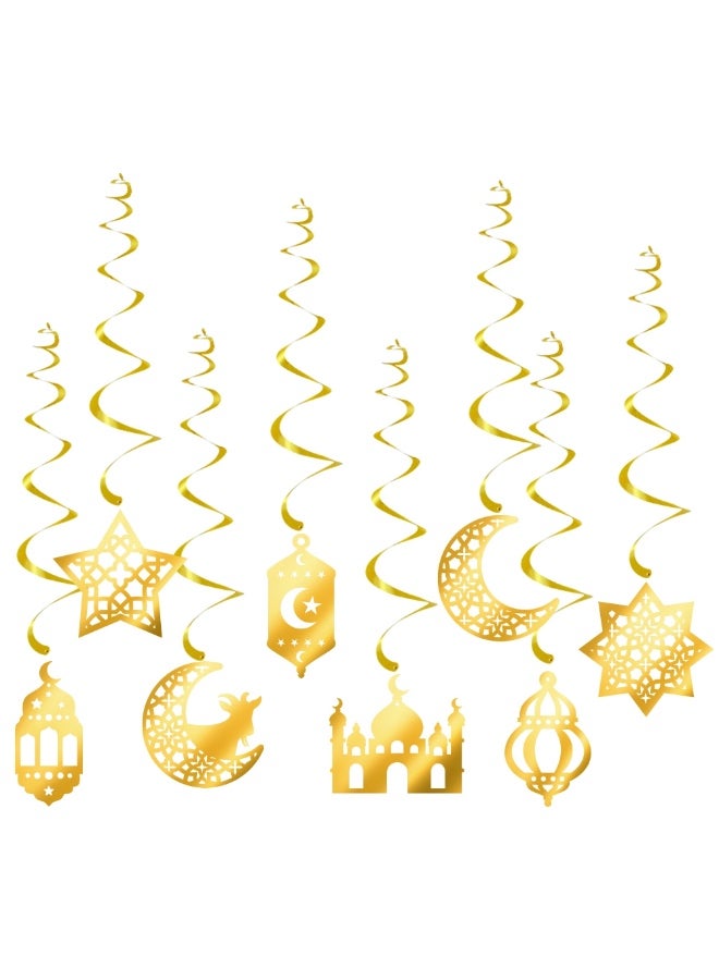 8 قطع زينة عيد معلقة، زينة رمضان مبارك للسقف، زينة نجمة الهلال الإسلامية الذهبية لزينة سقف رمضان، زينة داخلية لحفلات المنزل - Image 1